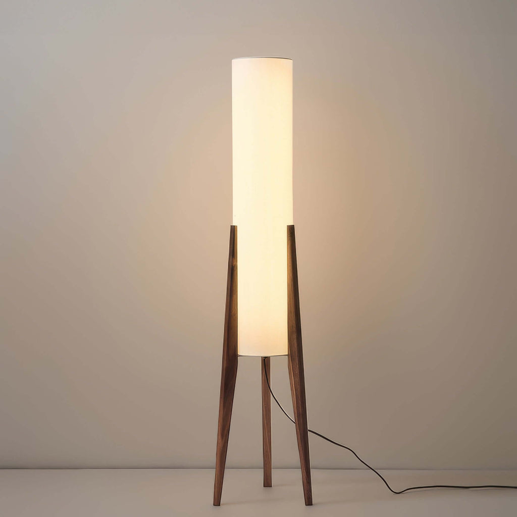 Lampe sur Pied en Bois Massif avec Abat-jour en Tissu
