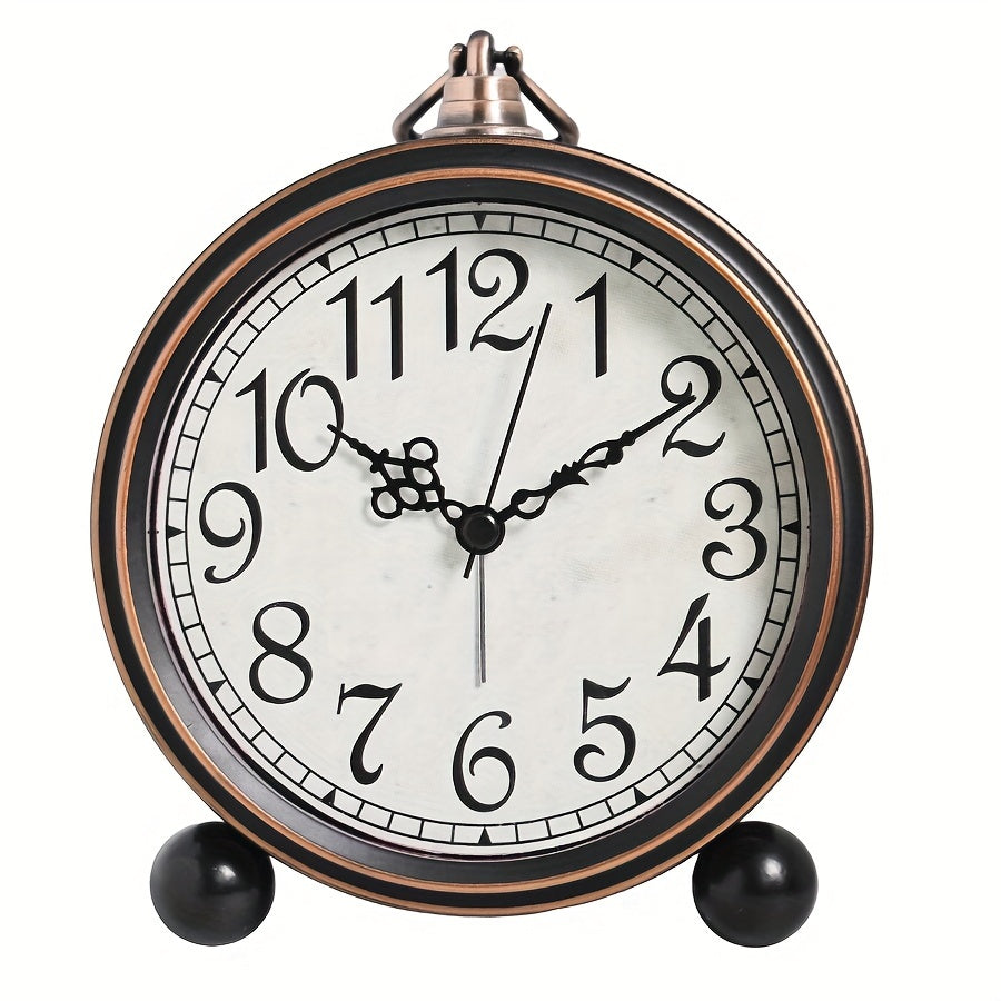 ELEGANTIME - Réveil analogique silencieux en métal vintage européen avec grand affichage