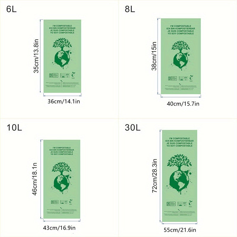 ECOBINZ - Sacs à déchets alimentaires compostables extra épais 6L/8L/10L/30L 3 Gallons, rouleau de 50/25 pièces