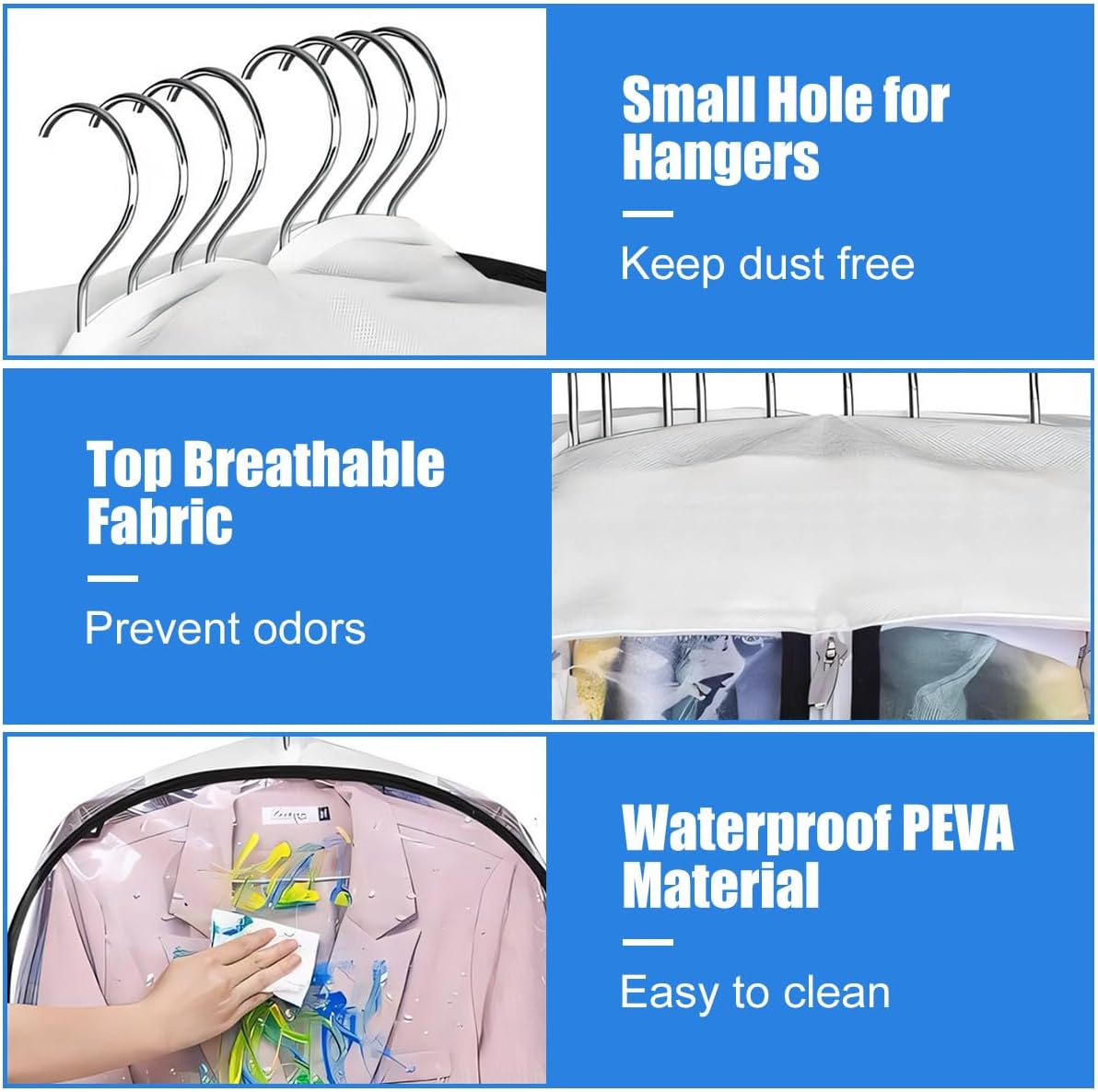 Housses de Vêtements Transparentes avec Inserts – Paquet de 6 Housses de Rangement à Fermeture Éclair Latérale