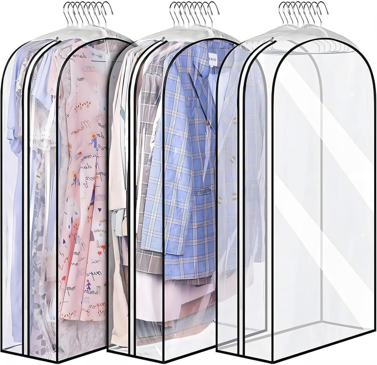 Housses de Vêtements Transparentes avec Inserts – Paquet de 6 Housses de Rangement à Fermeture Éclair Latérale