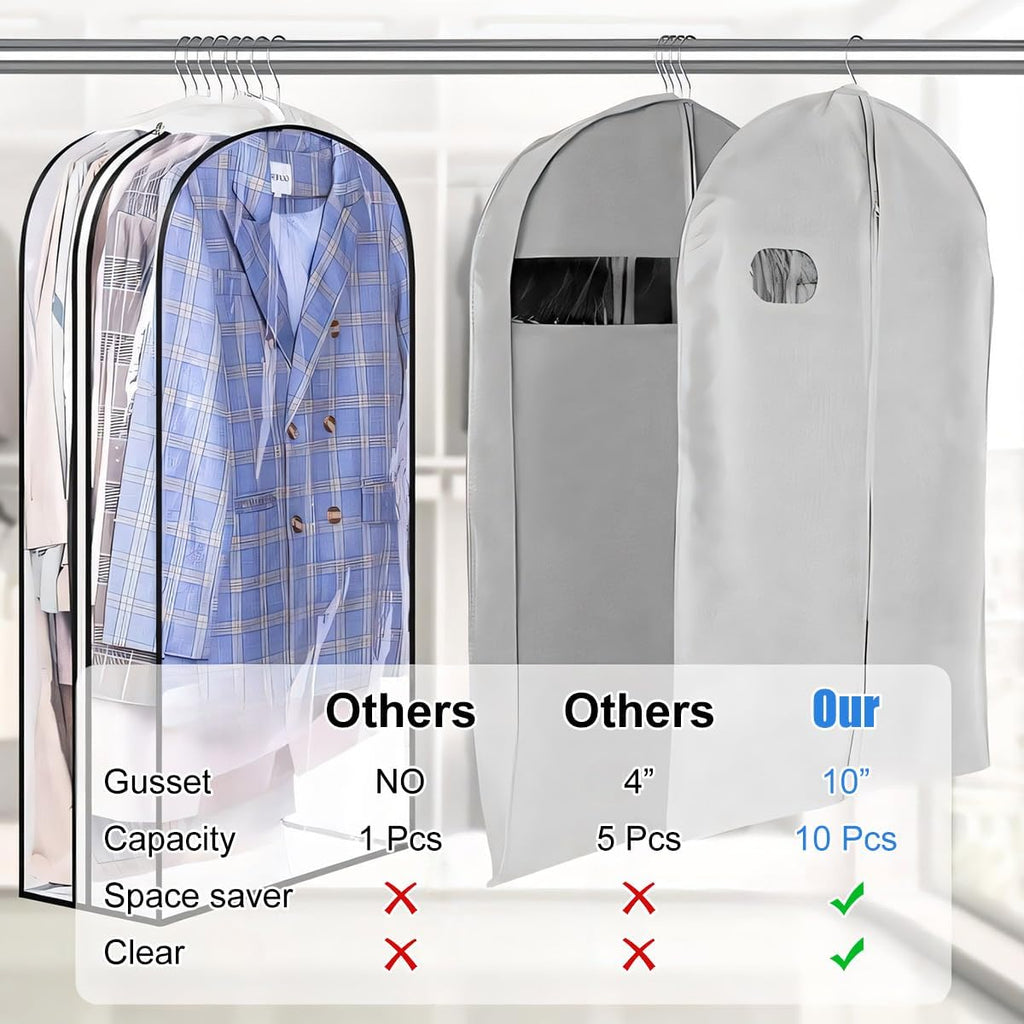 Housses de Vêtements Transparentes avec Inserts – Paquet de 6 Housses de Rangement à Fermeture Éclair Latérale