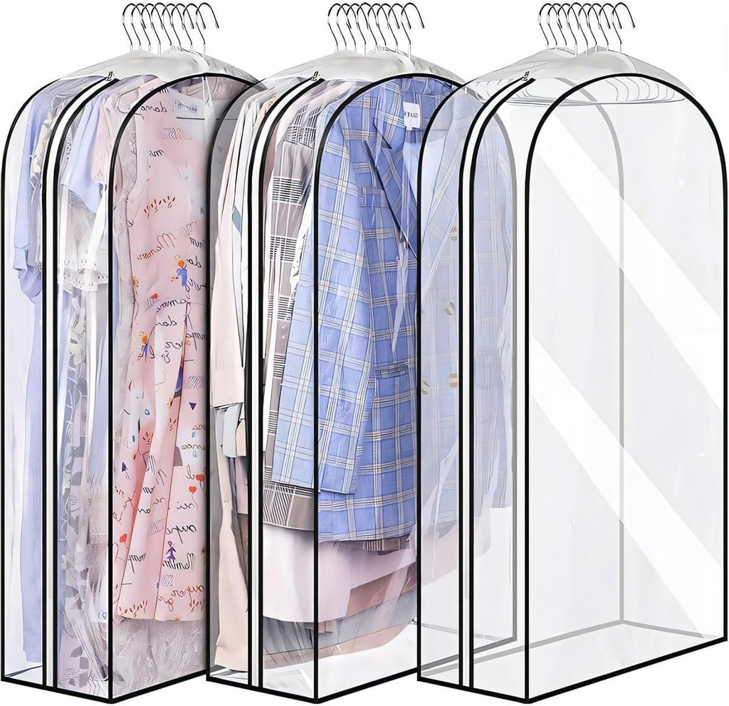 Housses de Vêtements Transparentes avec Inserts – Paquet de 6 Housses de Rangement à Fermeture Éclair Latérale