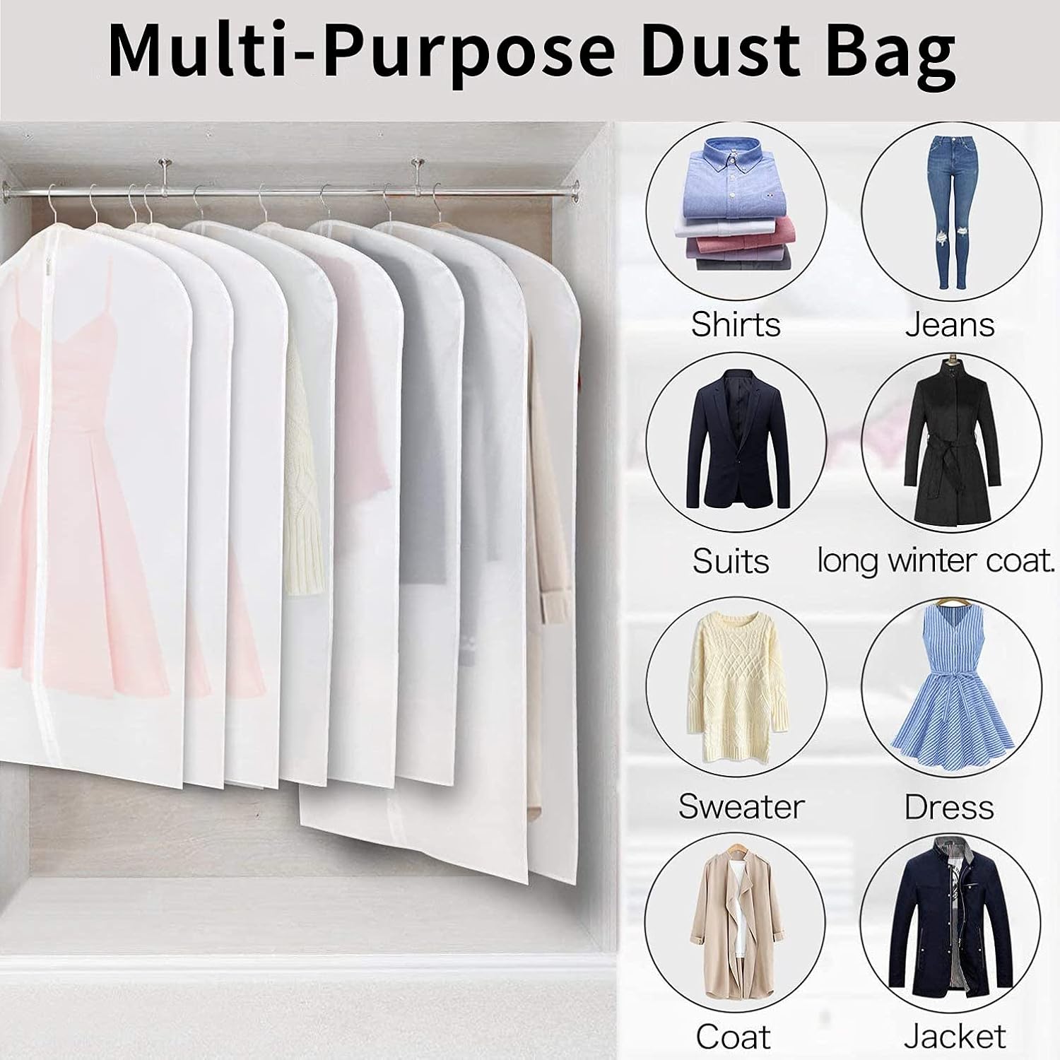 Sacs de Rangement pour Vêtements en PEVA Transparent – Pack de 12 Protecteurs de Vêtements Anti-Poussière