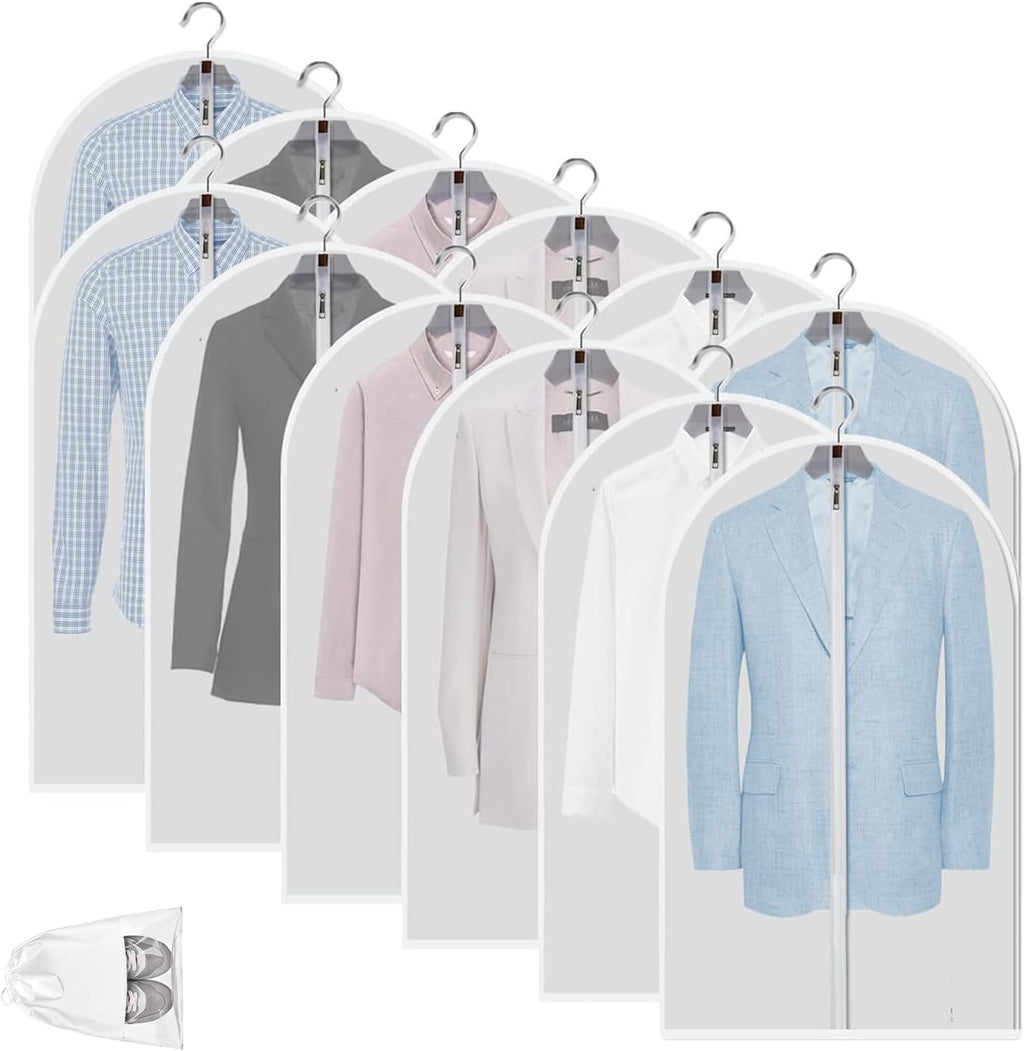 Sacs de Rangement pour Vêtements en PEVA Transparent – Pack de 12 Protecteurs de Vêtements Anti-Poussière
