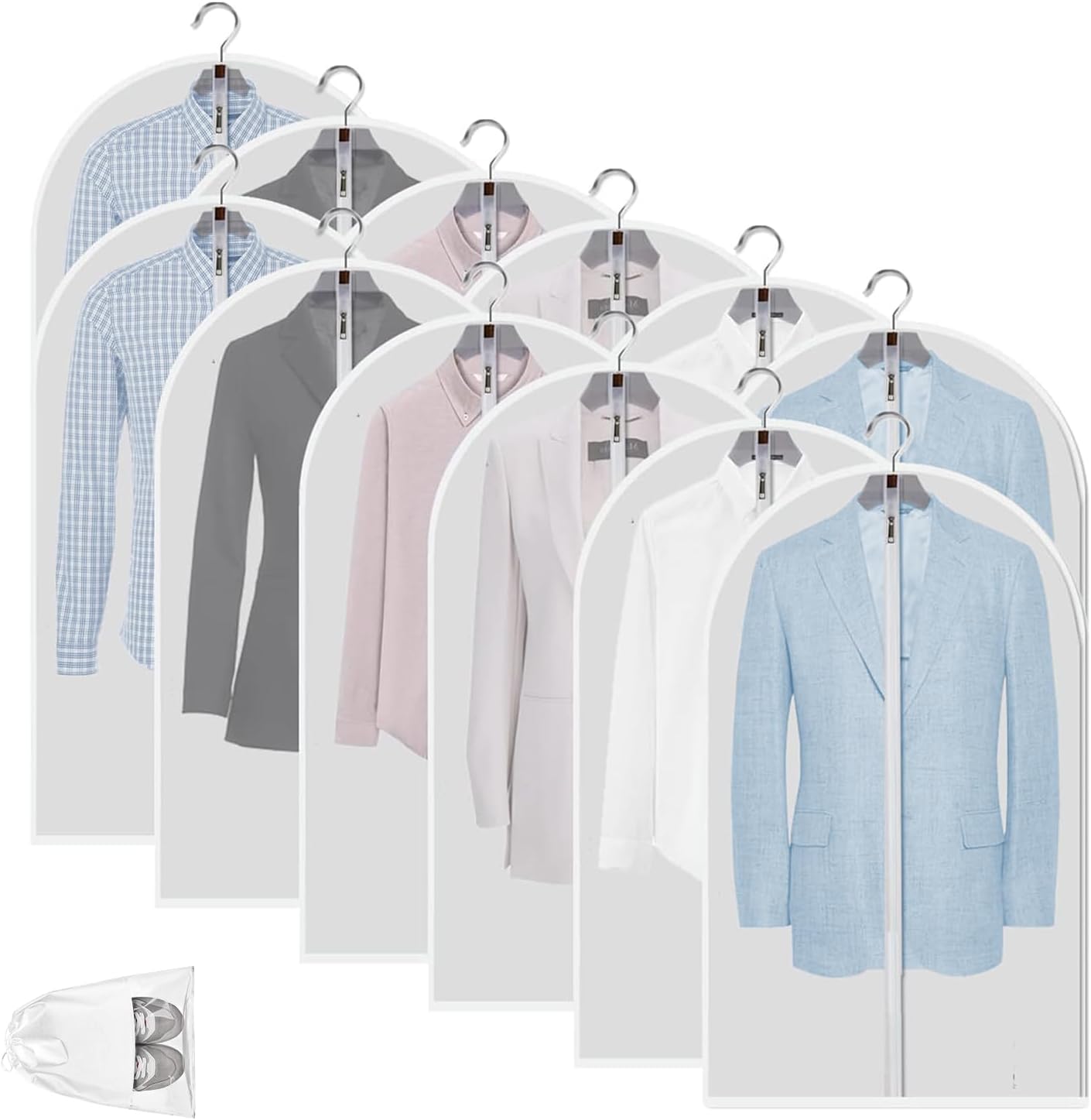 Sacs de Rangement pour Vêtements en PEVA Transparent – Pack de 12 Protecteurs de Vêtements Anti-Poussière