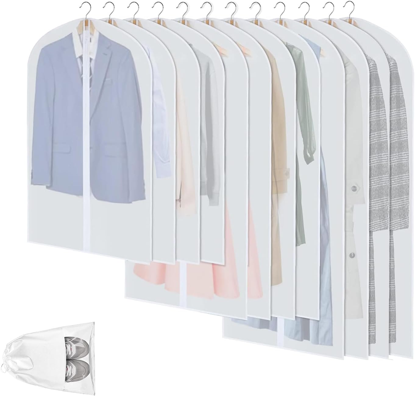 Sacs de Rangement pour Vêtements en PEVA Transparent – Pack de 12 Protecteurs de Vêtements Anti-Poussière