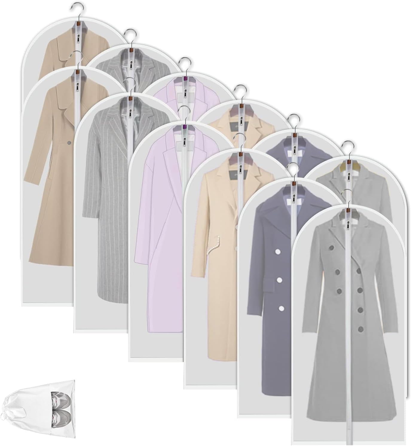 Sacs de Rangement pour Vêtements en PEVA Transparent – Pack de 12 Protecteurs de Vêtements Anti-Poussière