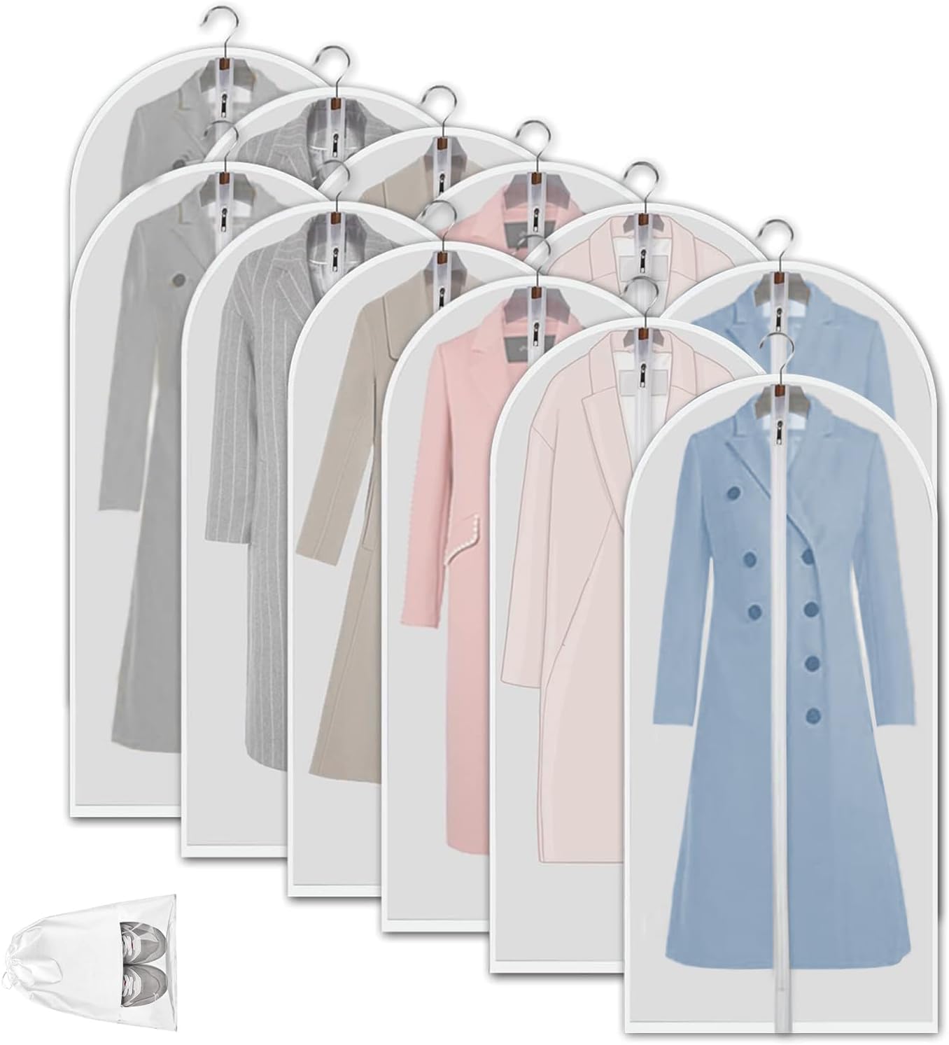 Sacs de Rangement pour Vêtements en PEVA Transparent – Pack de 12 Protecteurs de Vêtements Anti-Poussière