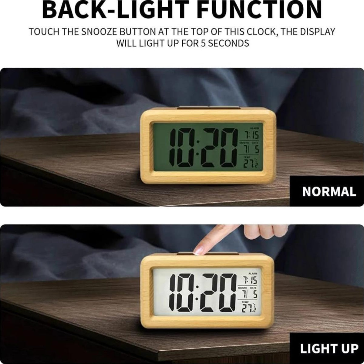 Réveil Numérique en Bois – Affichage LED avec Température et Date