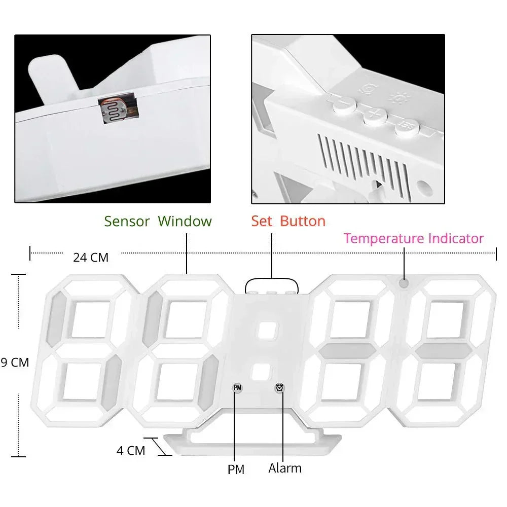 Horloge murale LED 3D numérique – Design moderne avec fonction de variation de luminosité et visibilité optimale