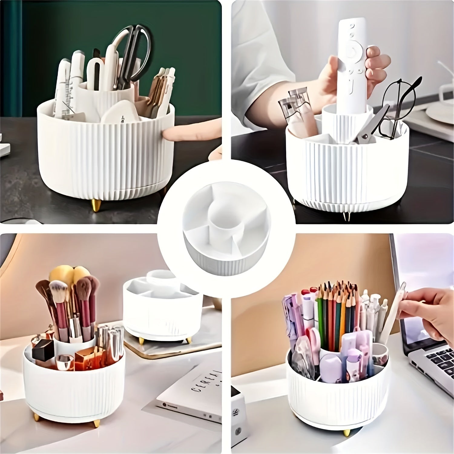 ELEGANZA - Rangement de maquillage rotatif en plastique 360° avec 5 sections