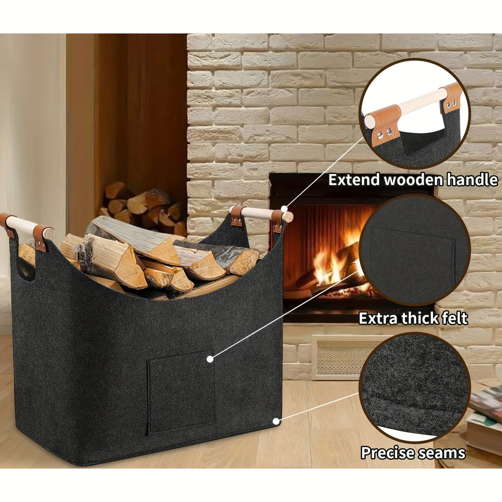 Panier en Feutre Pliable XL avec Poignées en Bois – Support en Bois Durable et Élégant pour Usage Intérieur