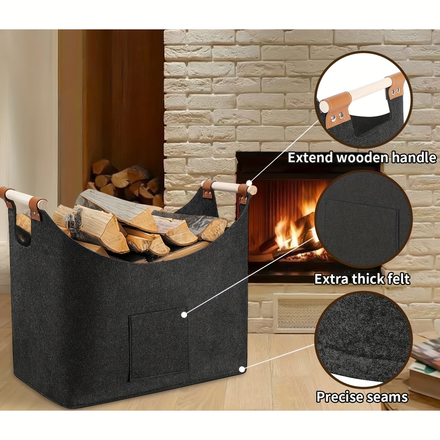 Panier en Feutre Pliable XL avec Poignées en Bois – Support en Bois Durable et Élégant pour Usage Intérieur