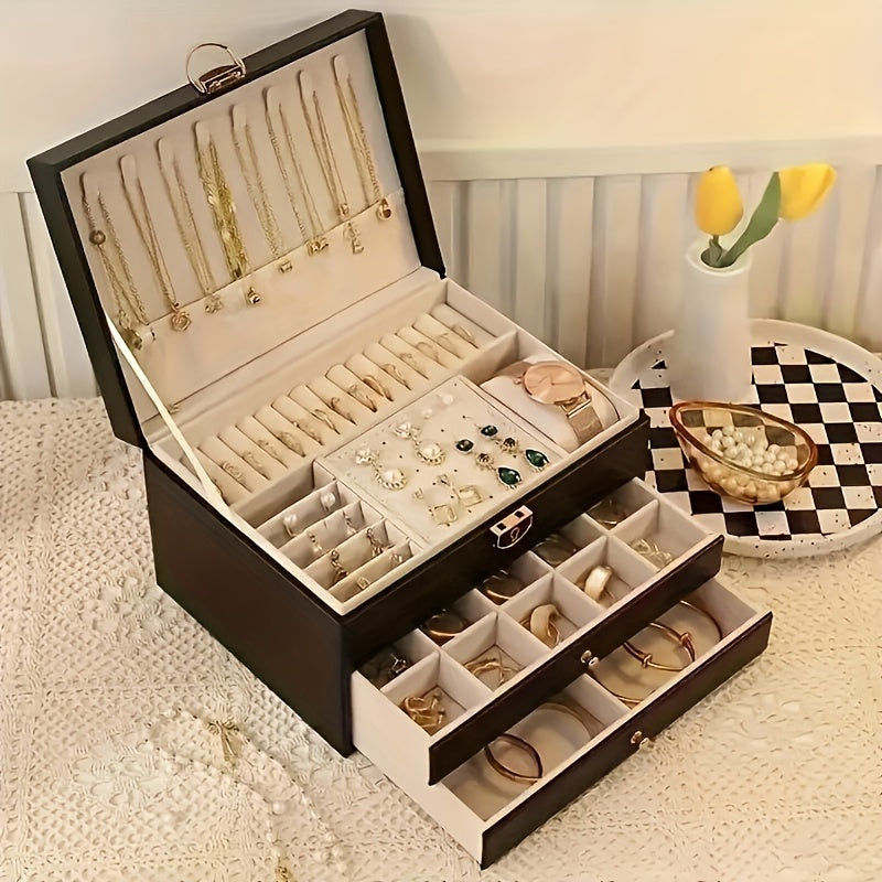 Organisateur de boîte à bijoux en cuir avec tiroirs