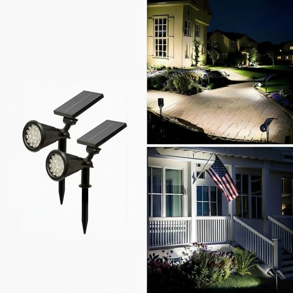 SOLARGLOW - Lampes de paysage solaires extérieures 2-Pack, projecteurs LED avec 3 niveaux de gradation et étanchéité IP44