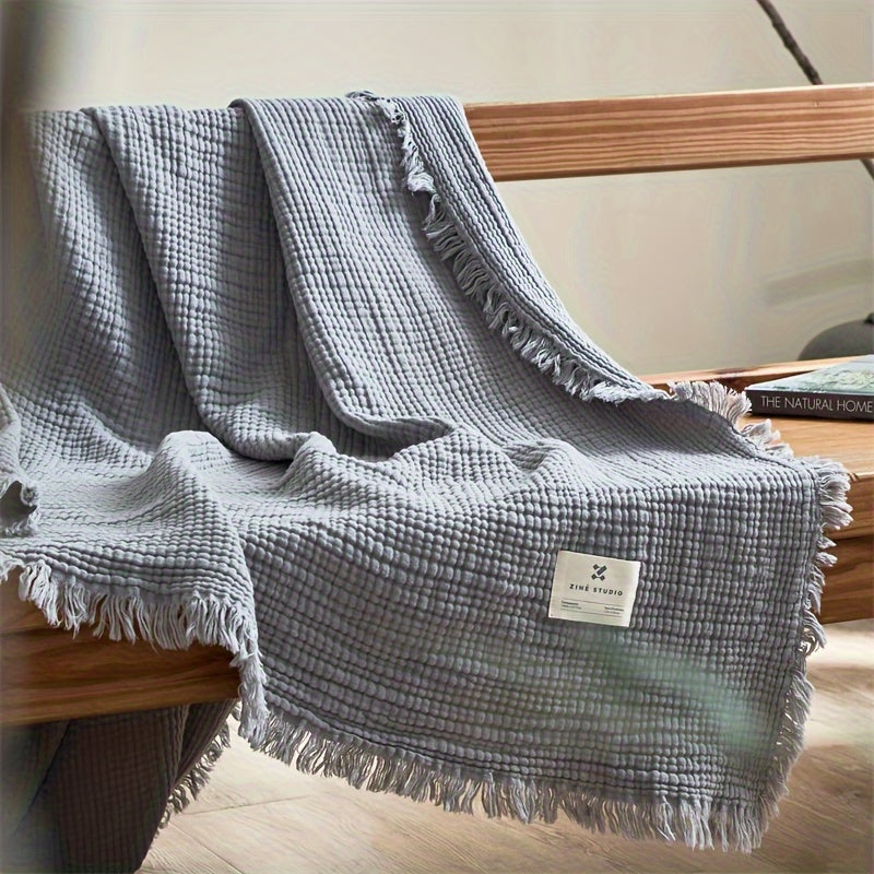 OLIVEBREEZE – Couverture légère en gaze de coton à 4 couches avec franges élégantes