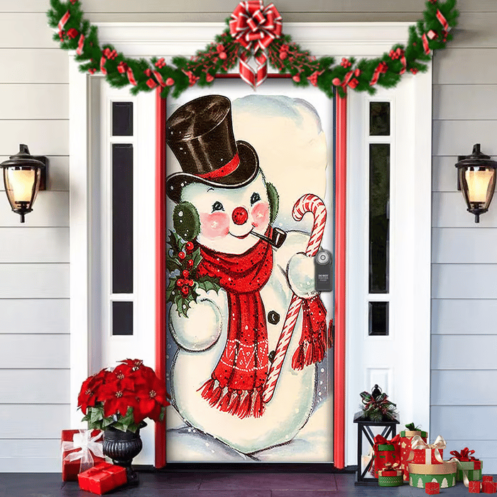 Décoration de porte de Noël avec le Père Noël | Couverture de porte en tissu | Montage rapide & réutilisable