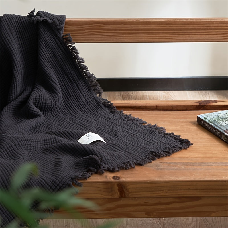 OLIVEBREEZE – Couverture légère en gaze de coton à 4 couches avec franges élégantes