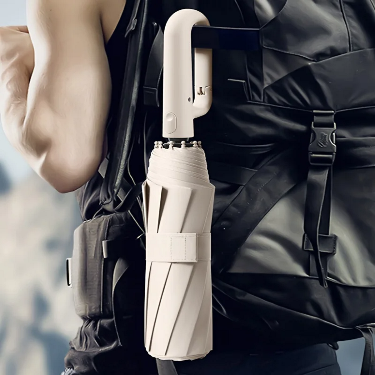 Skanto | Parapluie automatique pliable résistant au vent avec grande poignée à boucle – Compact et durable