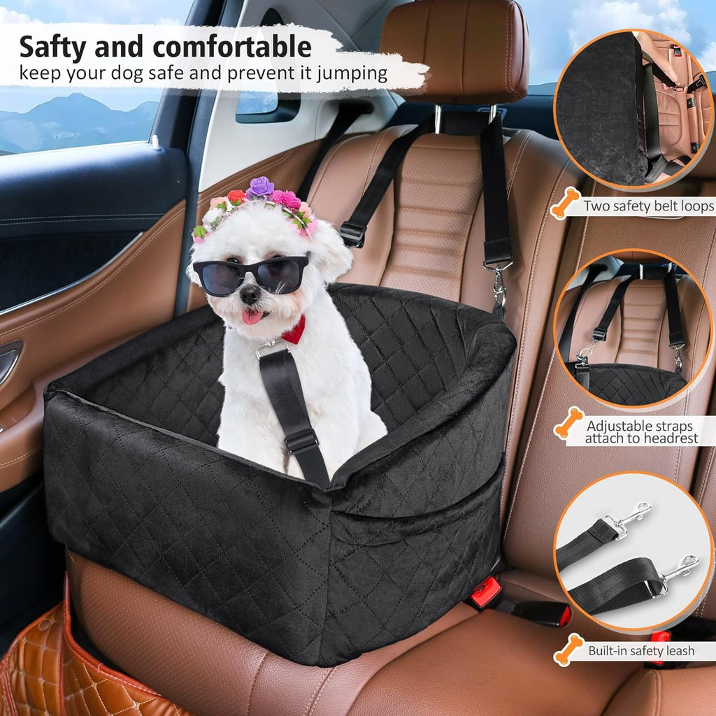 Siège pour chien avec ceinture de sécurité et compartiments de rangement