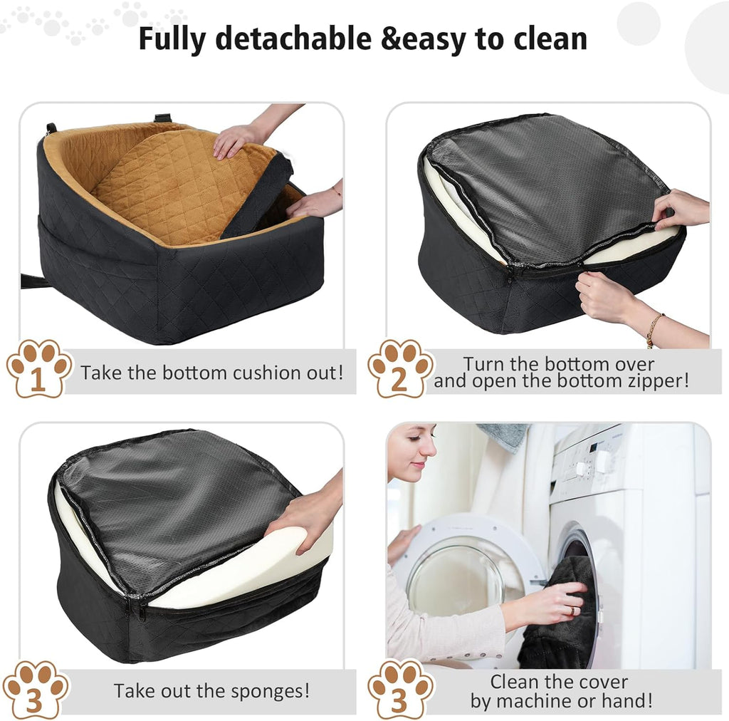 Siège pour chien avec ceinture de sécurité et compartiments de rangement