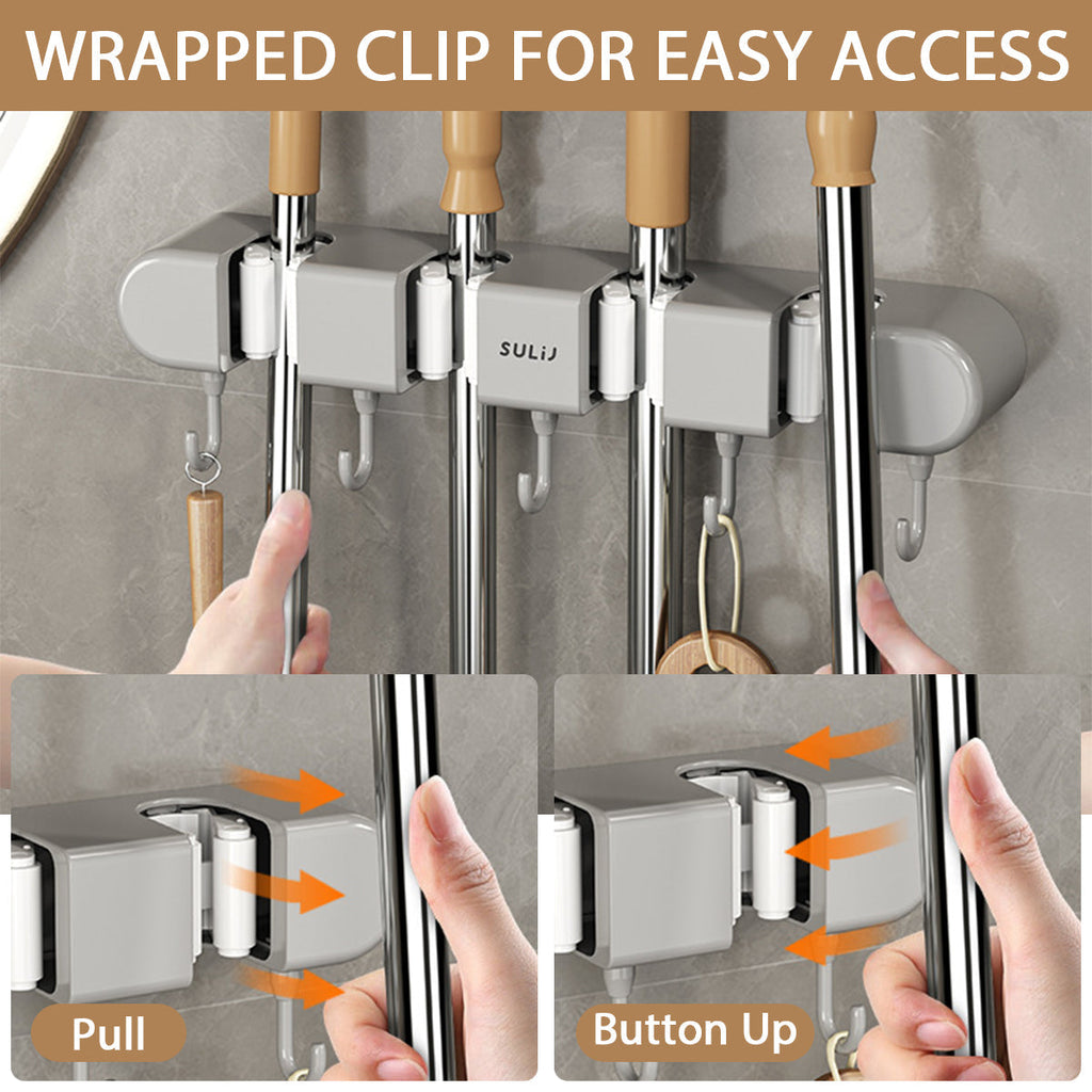 Support mural pour balais, mops et outils