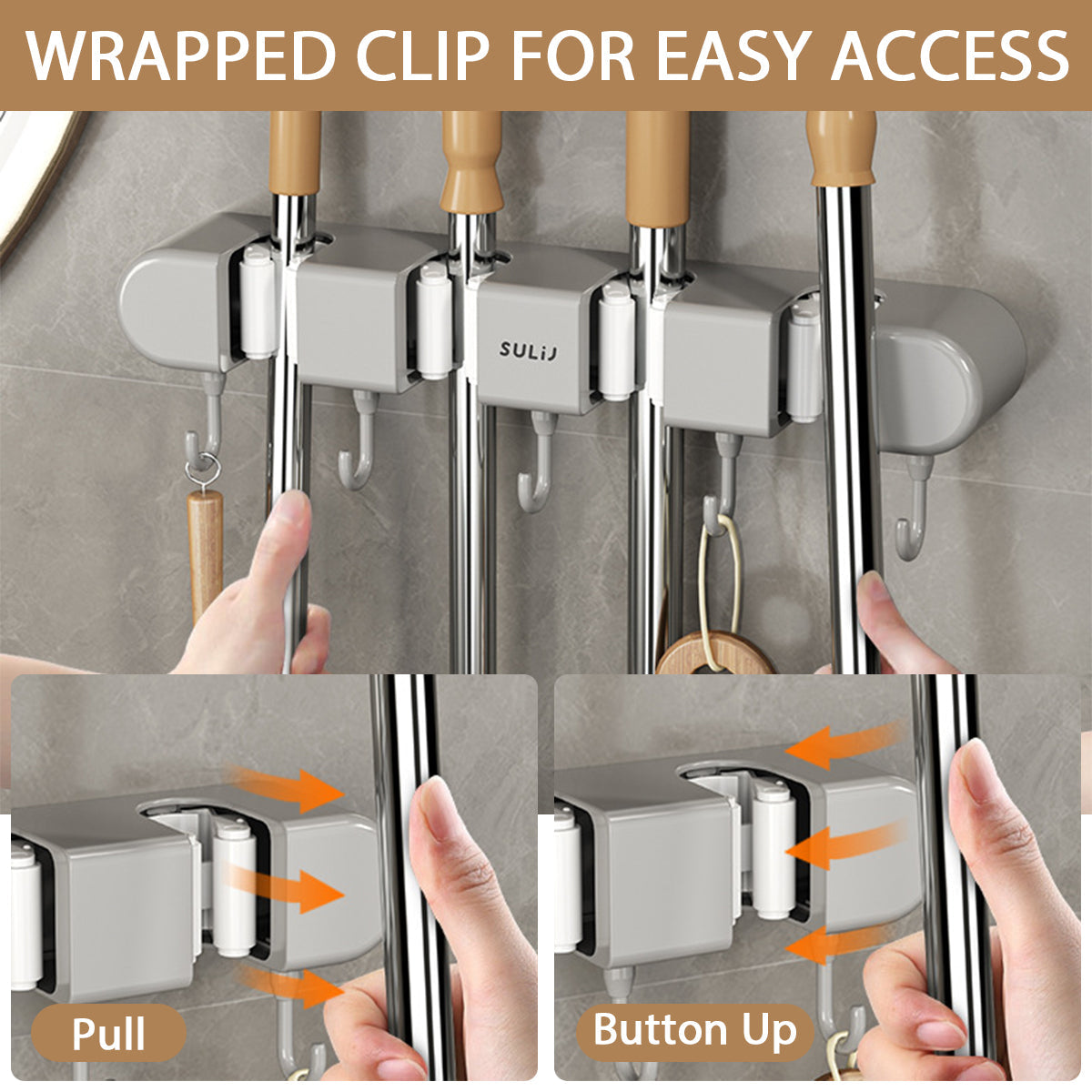 Support mural pour balais, mops et outils