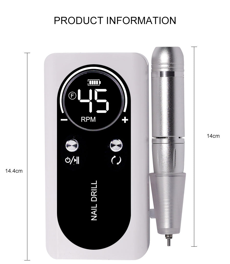 Lime à ongles électrique portable professionnelle 45000 tr/min avec batterie rechargeable | Silencieuse pour manucures
