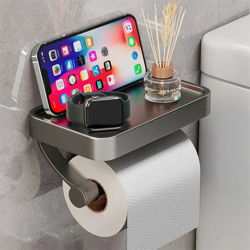 Support de papier toilette en acier inoxydable avec étagère