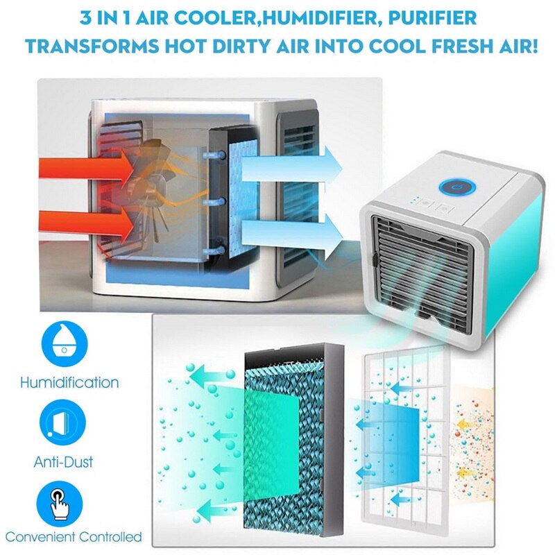Climatiseur mobile 3-en-1 Unisexe avec refroidisseur, humidificateur, purificateur d'air
