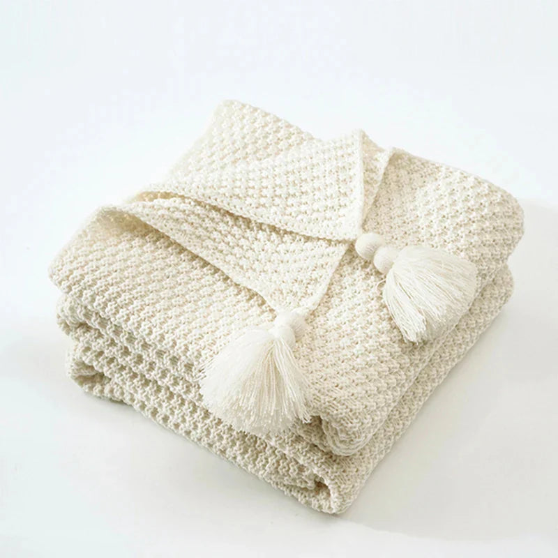 Couverture en laine tricotée avec franges - NordicCozy