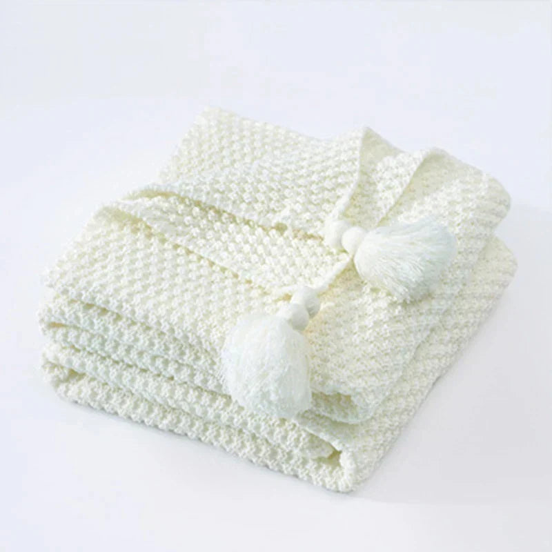 Couverture en laine tricotée avec franges - NordicCozy