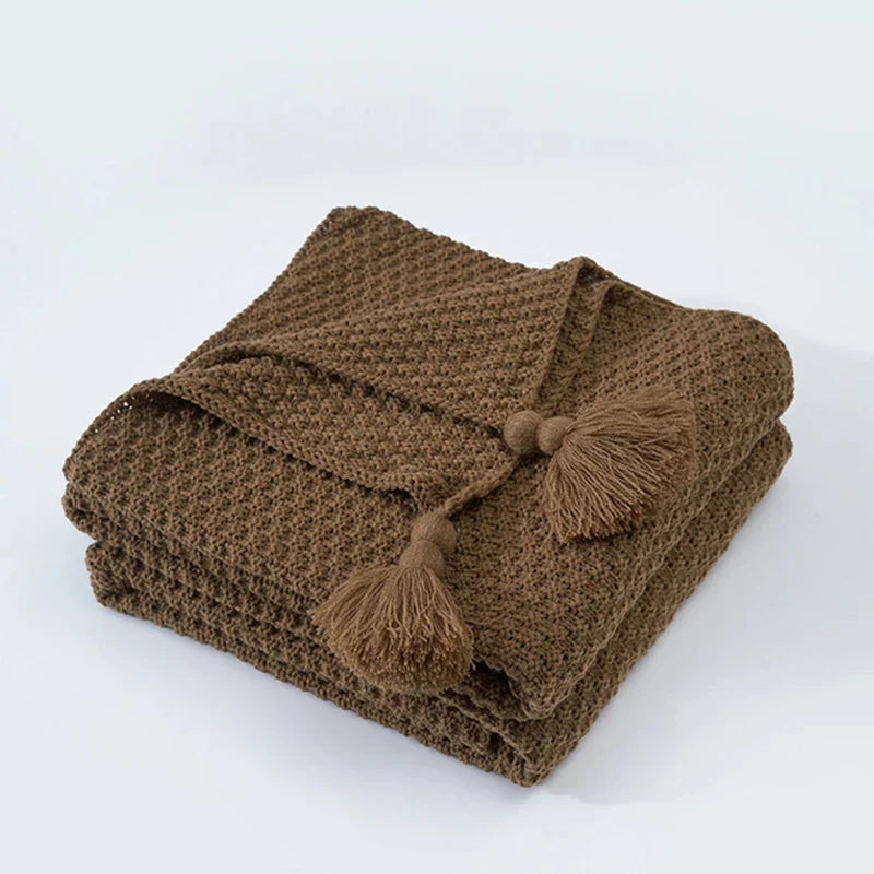 Couverture en laine tricotée avec franges - NordicCozy