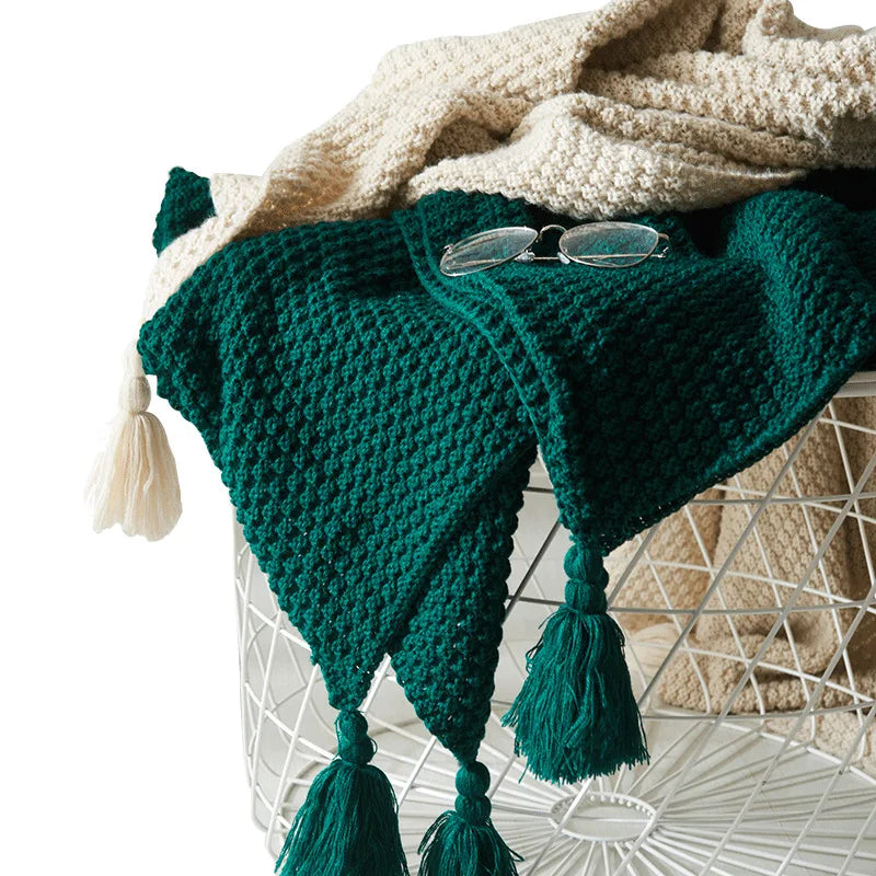 Couverture en laine tricotée avec franges - NordicCozy