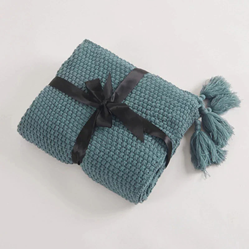Couverture en laine tricotée avec franges - NordicCozy