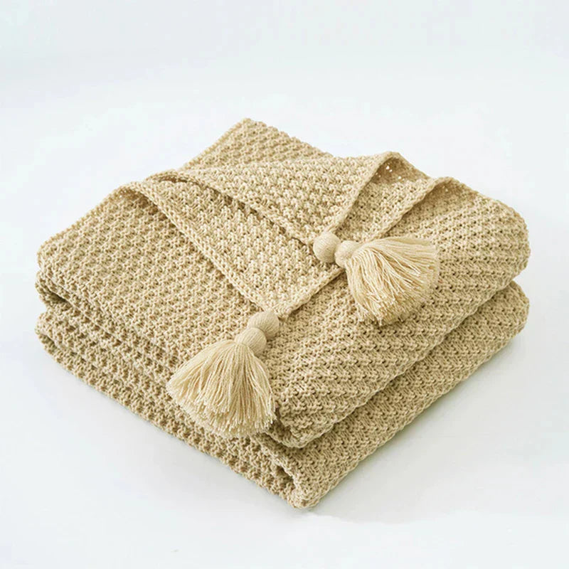 Couverture en laine tricotée avec franges - NordicCozy