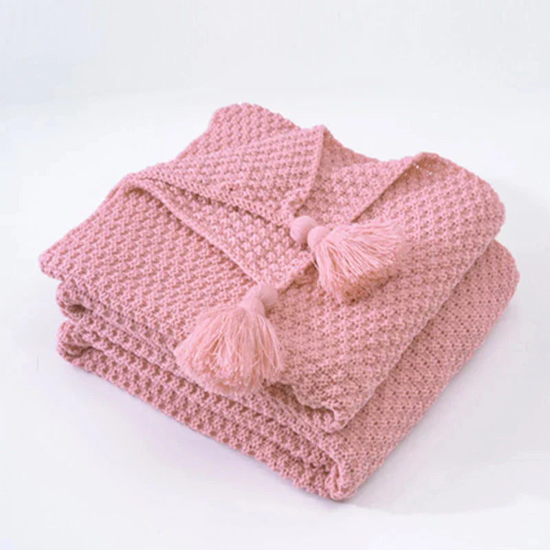 Couverture en laine tricotée avec franges - NordicCozy