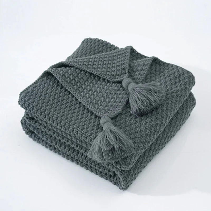 Couverture en laine tricotée avec franges - NordicCozy