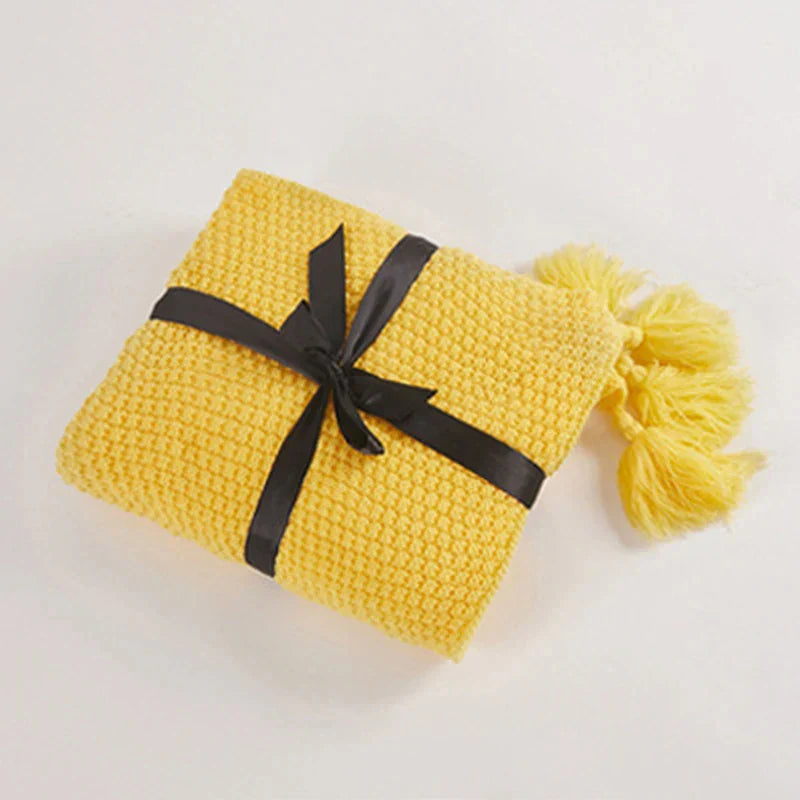 Couverture en laine tricotée avec franges - NordicCozy