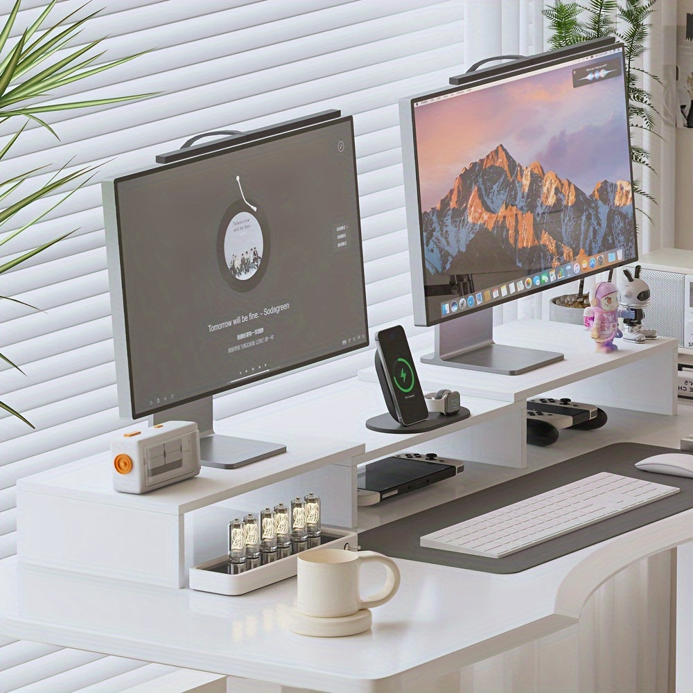 DUALDESK - Support de Moniteur Double Réglable avec Organisateur d'Ordinateur Portable et d'Accessoires