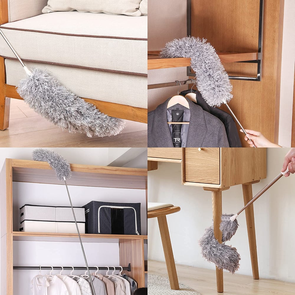 FlexDuster | Duster télescopique avec tête en microfibre extra longue (3 têtes de nettoyage de remplacement gratuites)