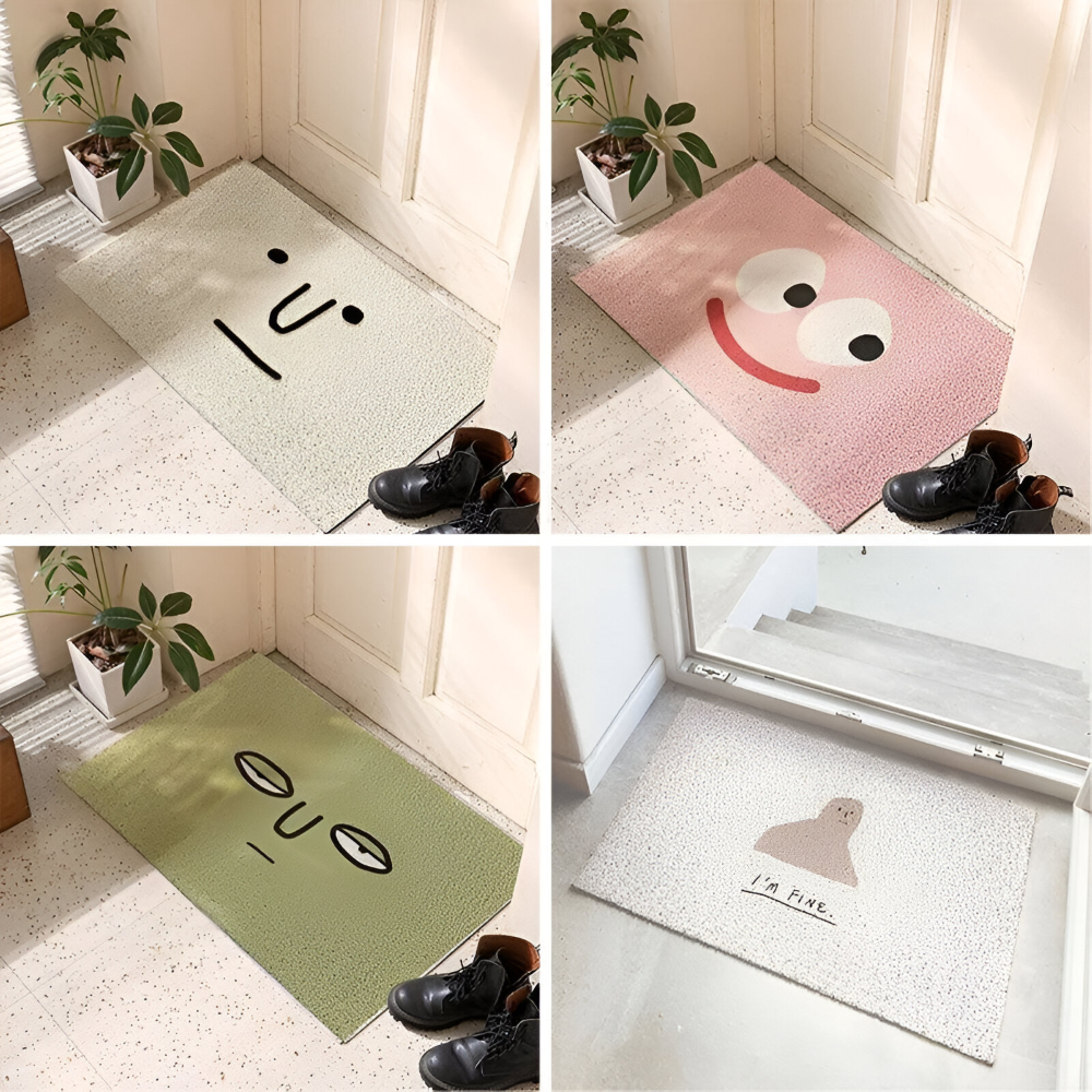 Tapis de porte en PVC antidérapant avec visage souriant