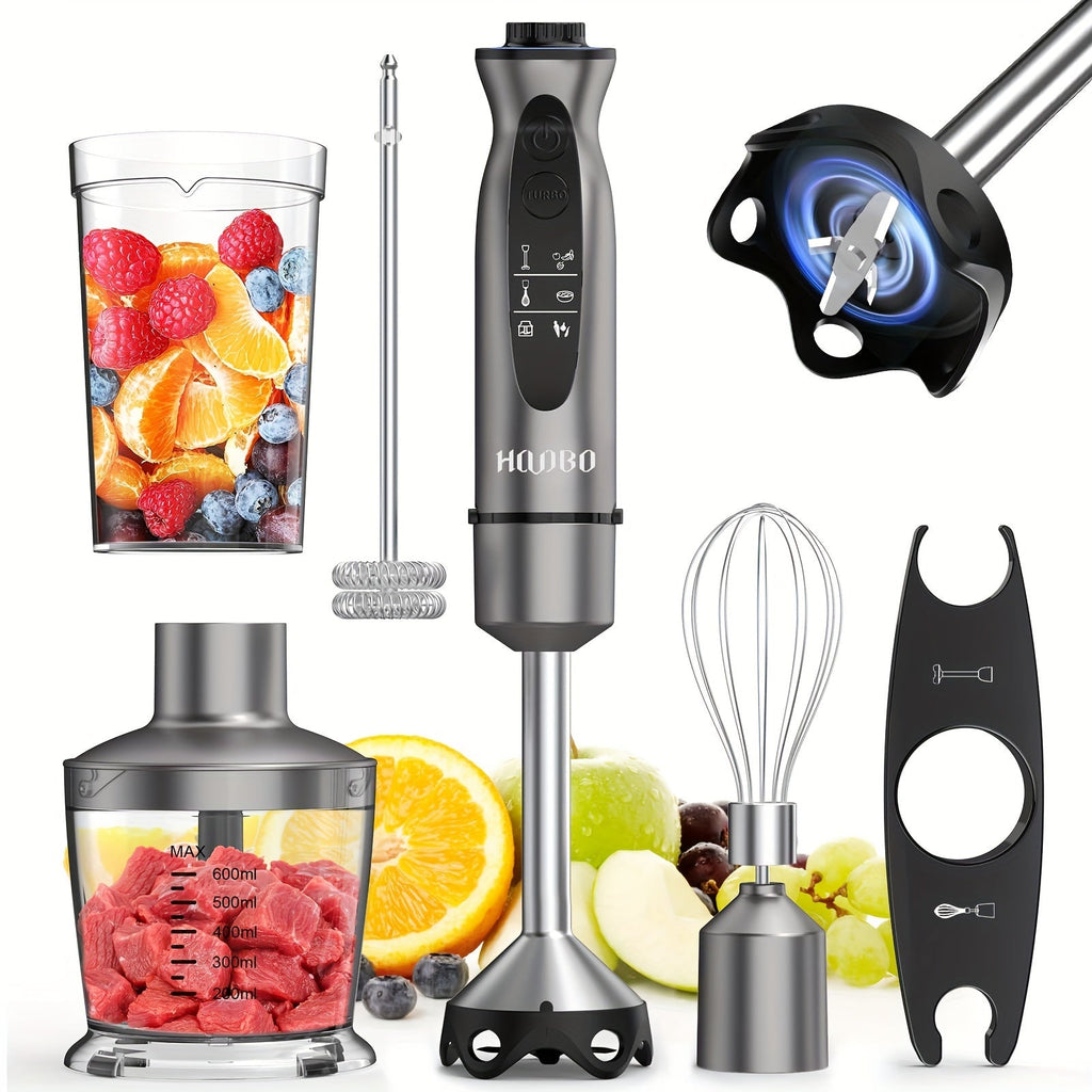 Skanto | Mixeur à main 1000W – Portable, Puissant, Résistant aux rayures, Vitesse variable et Mode Turbo, Silencieux, Comprend un verre doseur, un hachoir, un fouet, un mousseur à lait