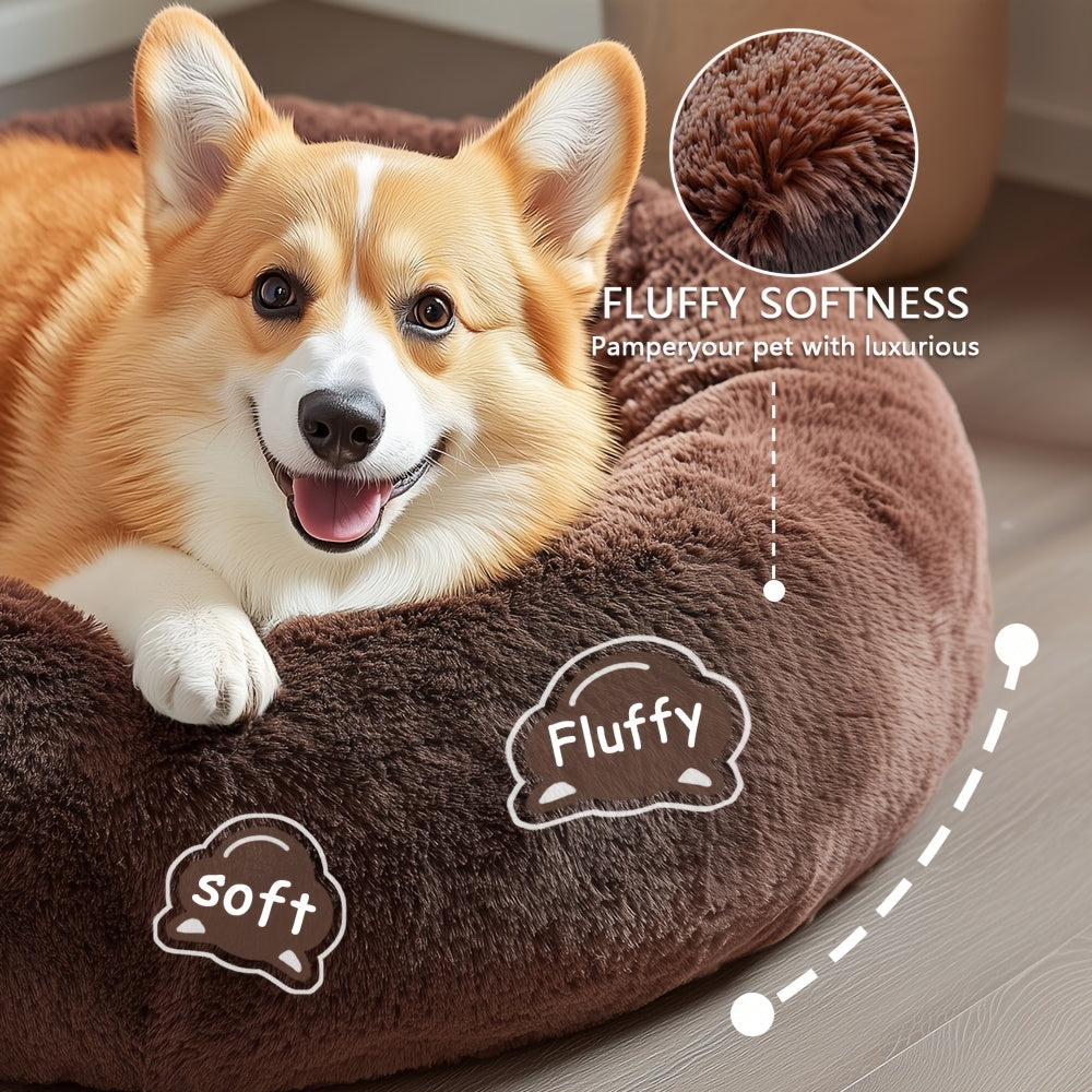 HUGAFUR - Lit pour animaux en fausse fourrure douce en forme de beignet pour chiens et chats de petite à grande taille