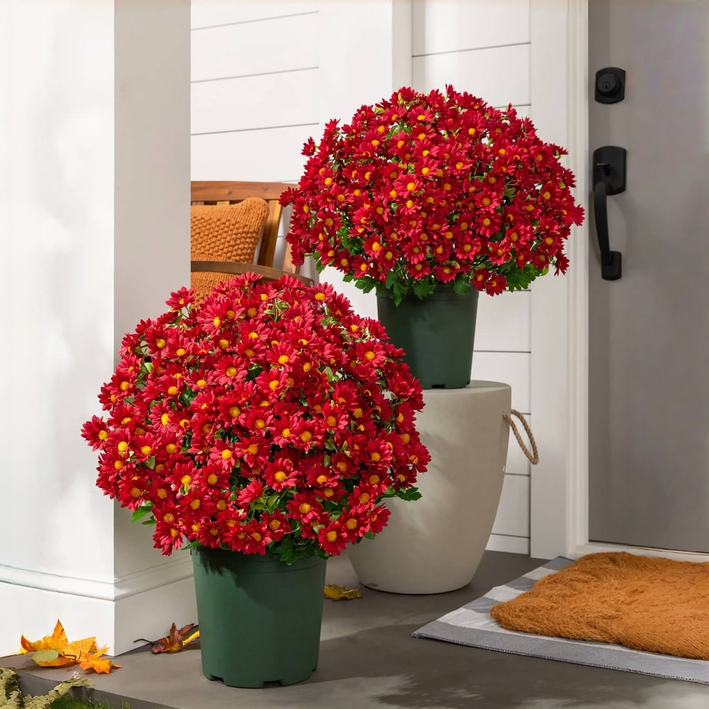 Chrysanthèmes artificiels | Résistants aux UV | Décoration d'automne pour l'extérieur | Tissu en soie mélangée réaliste