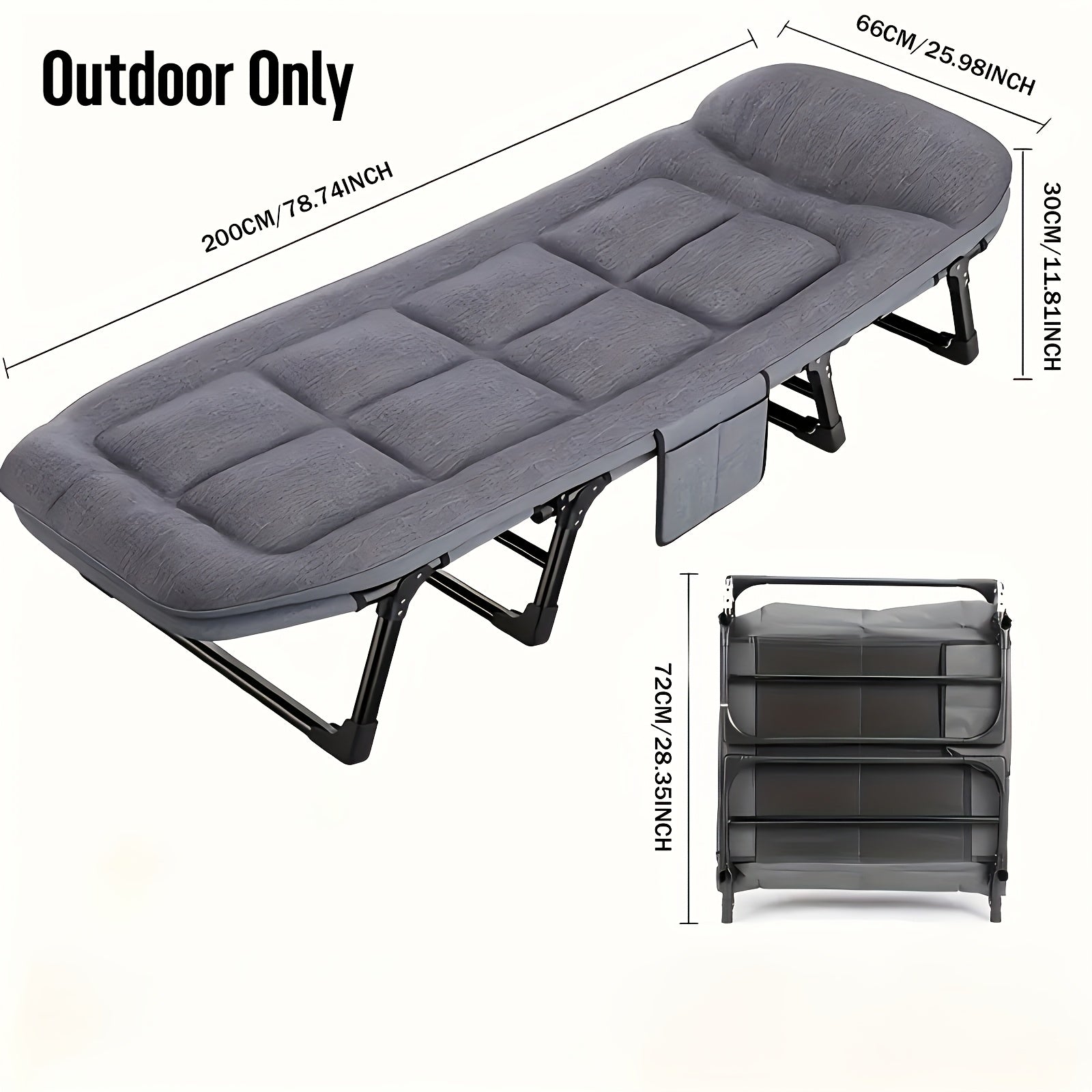 Lit de camping pliable pour adultes – Cadre en aluminium léger et en acier inoxydable