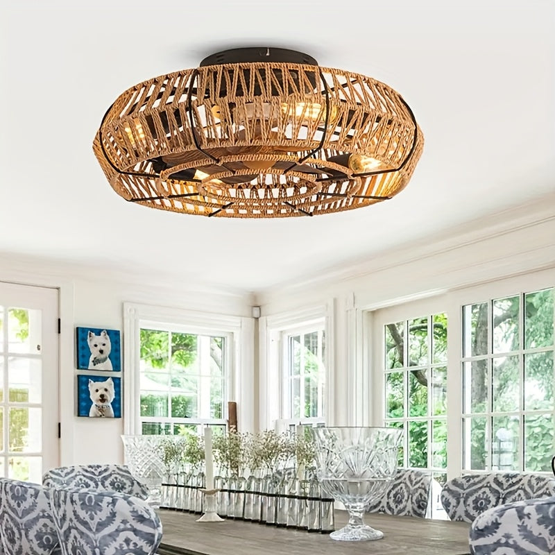 Amara ventilateur de plafond en rotin tissé à la main – un élément décoratif silencieux au style zen