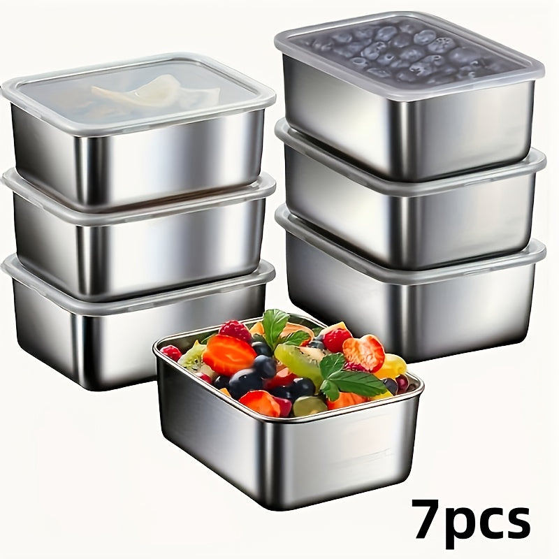 Ensemble de Conservation Alimentaire en Acier Inoxydable de 7 Pièces – Conteneurs Empilables avec Couvercles en Plastique