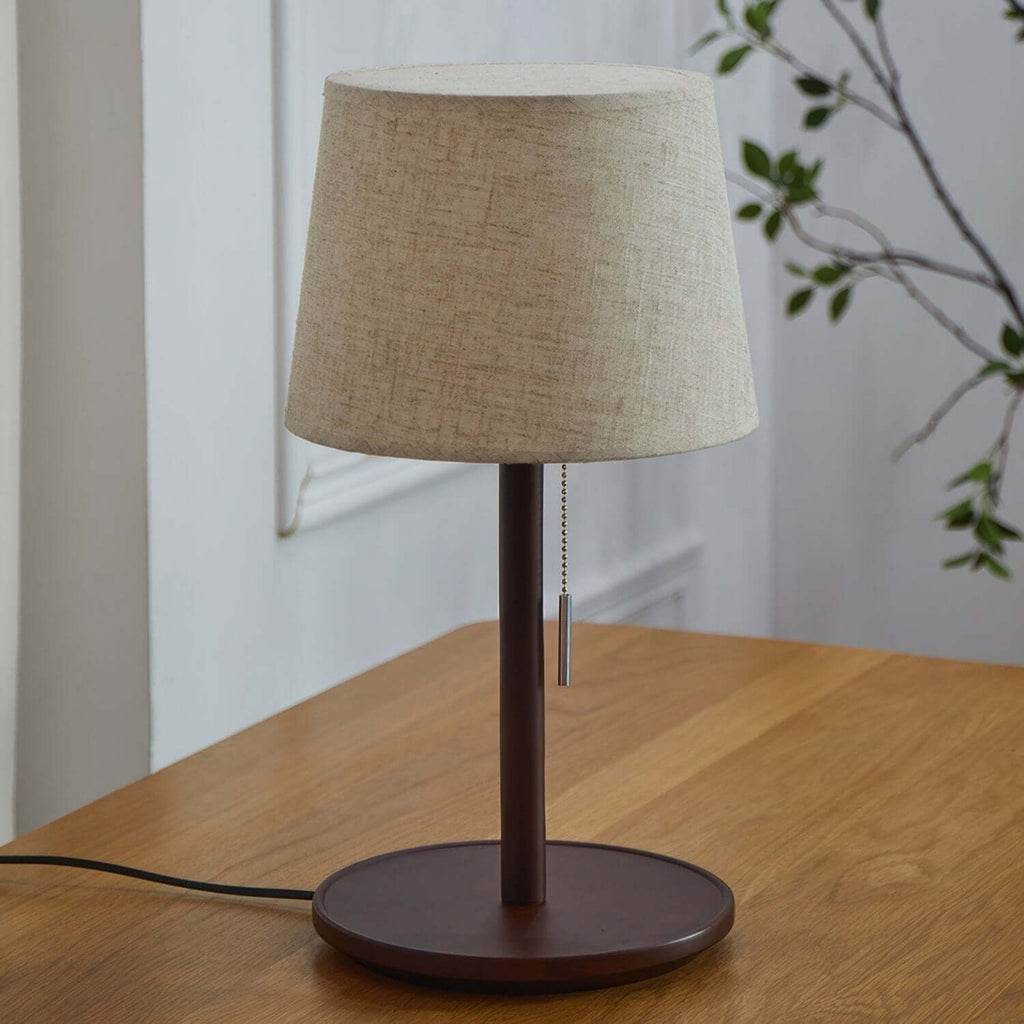 Lampe de Table en Noyer Nordique avec Abat-jour en Tissu